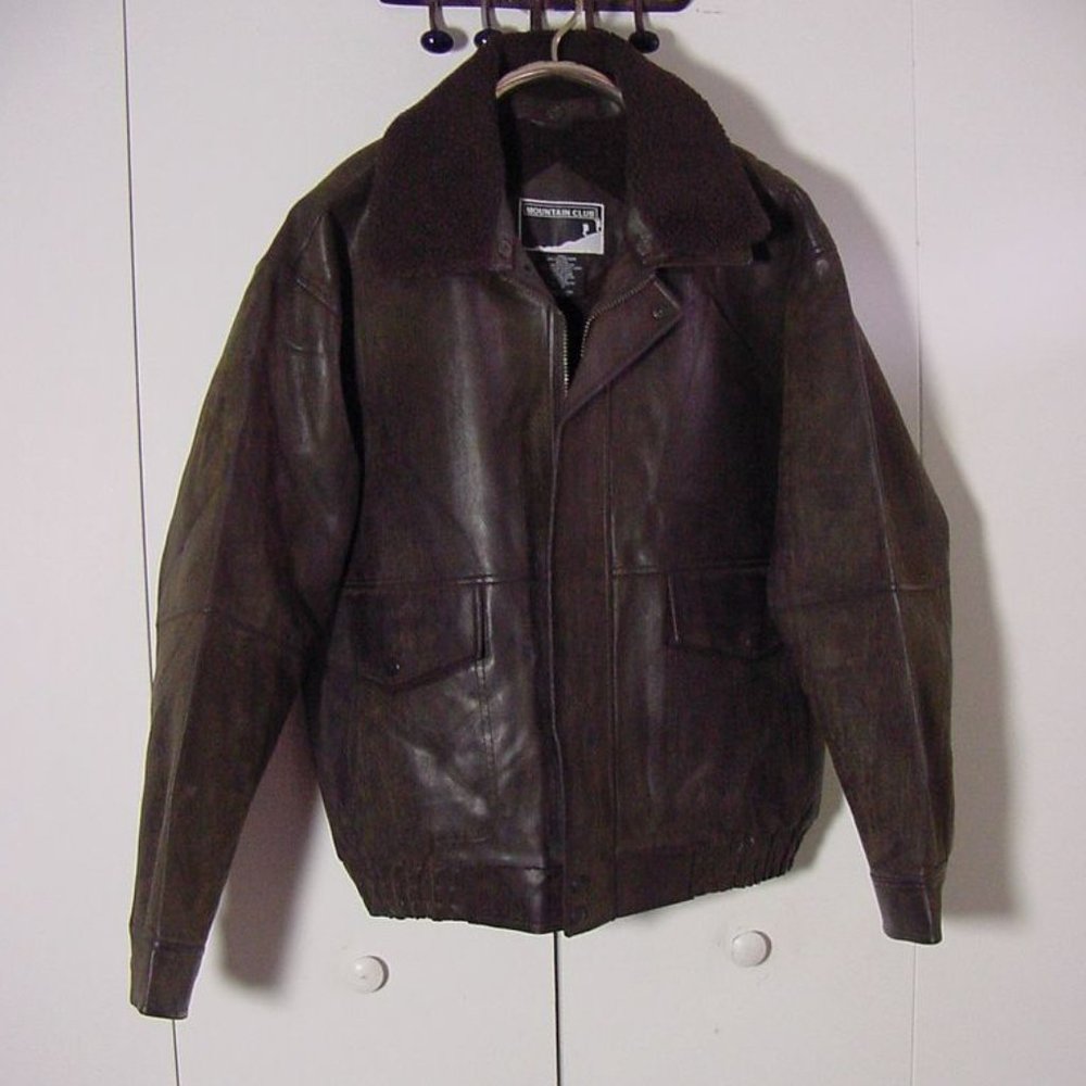 Vtg Mountain Club Faux Leather Bomber Jacket Sz M